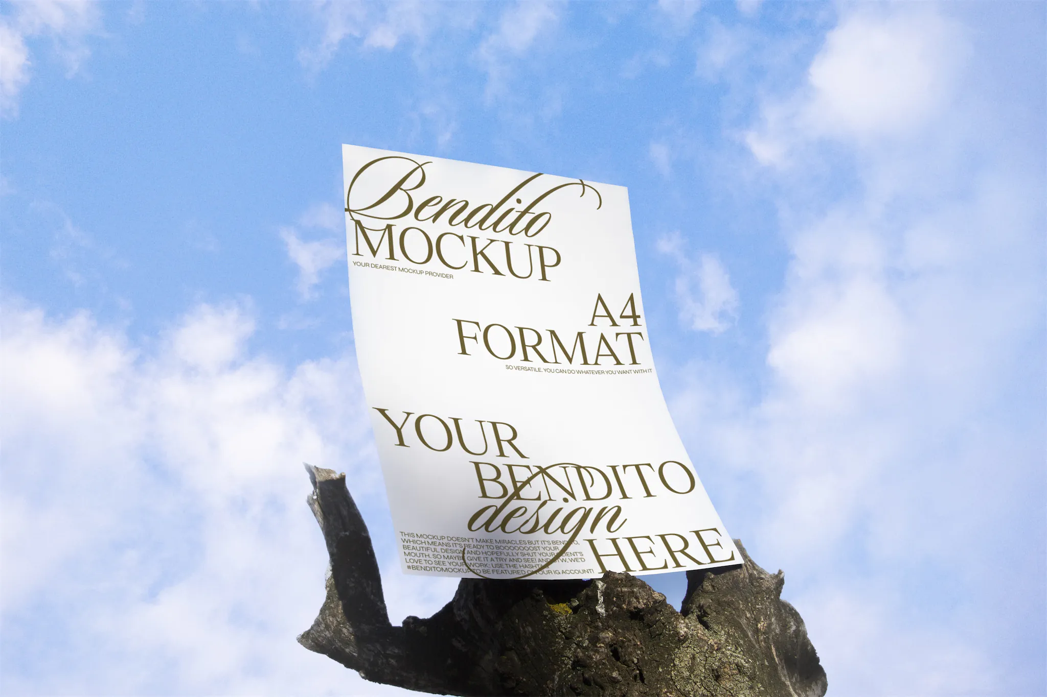 A4 paper mockup with sky background