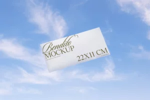 Envelope mockup with sky background with clouds