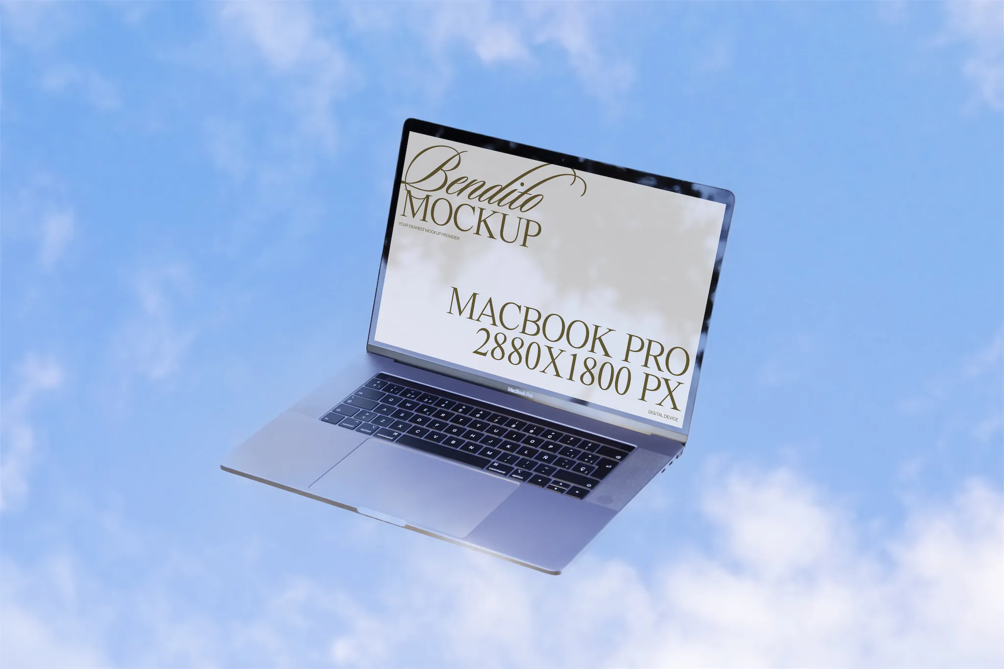 Macbook pro mockup with a sky background with clouds