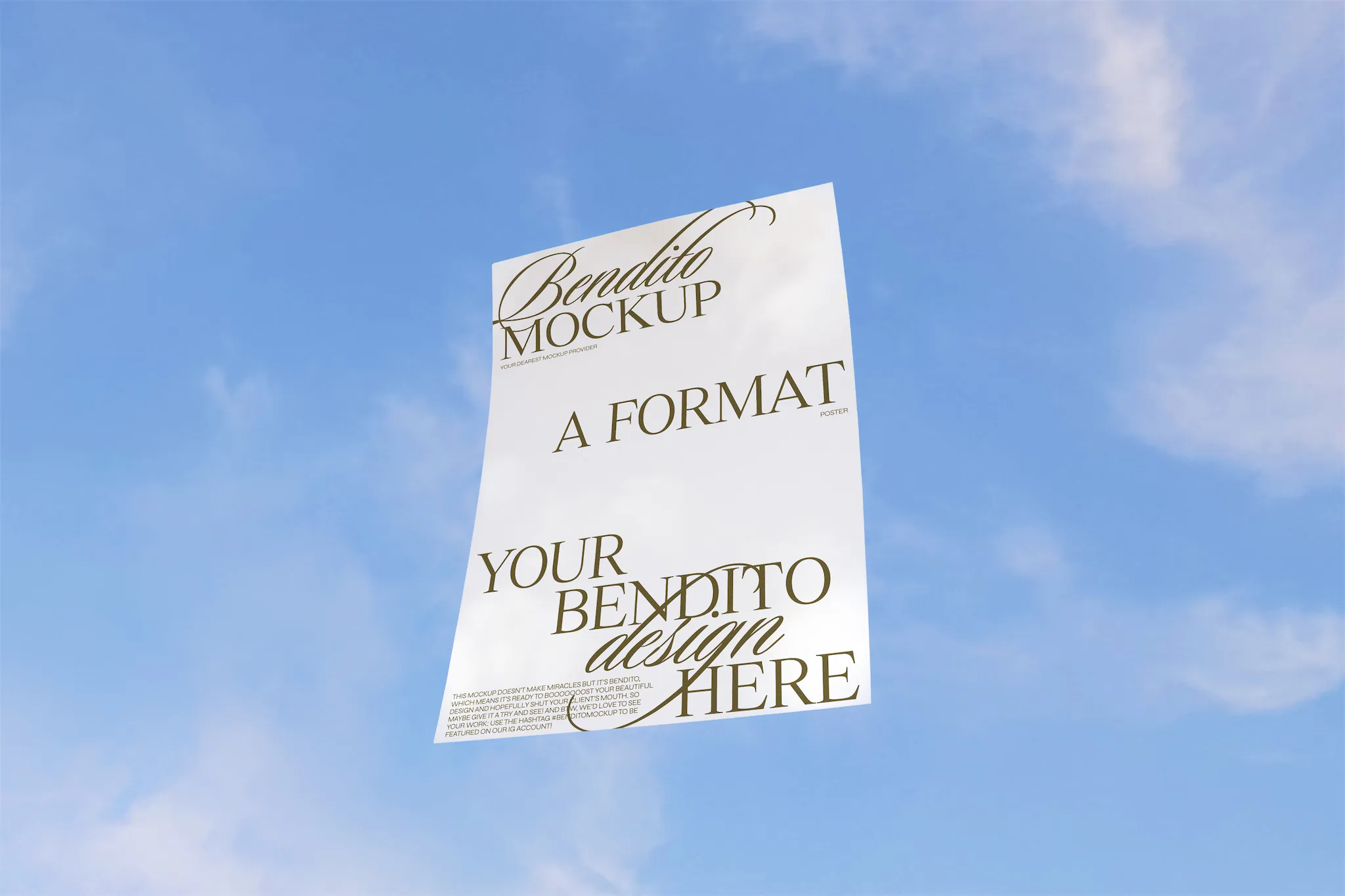 A format poster mockup with heaven background with blue sky and clouds