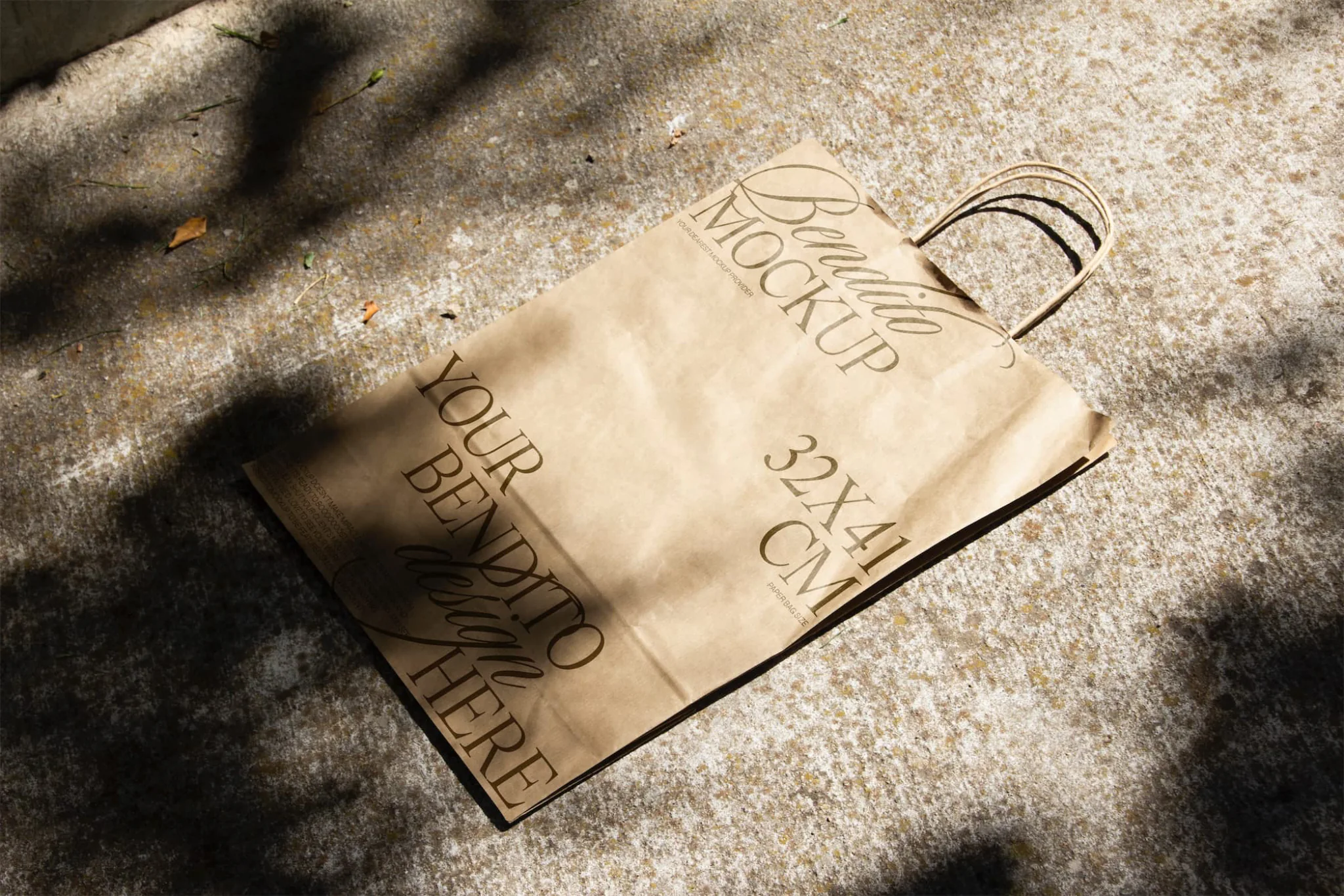 Kraft paper bag mockup with natural shadows.