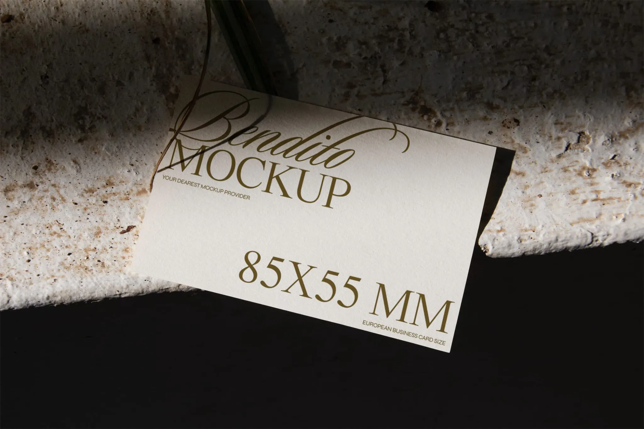 Business card mockup over rustic texture background.