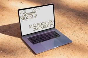 Macbook mockup on dusty earth.