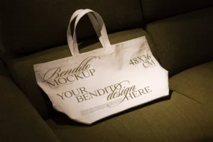 Indoors tote bag mockup on luxurious background.