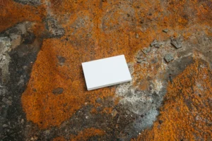 Business card mockup on a rusty and oxide surface.