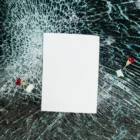 Poster mockup placed on a shattered glass.