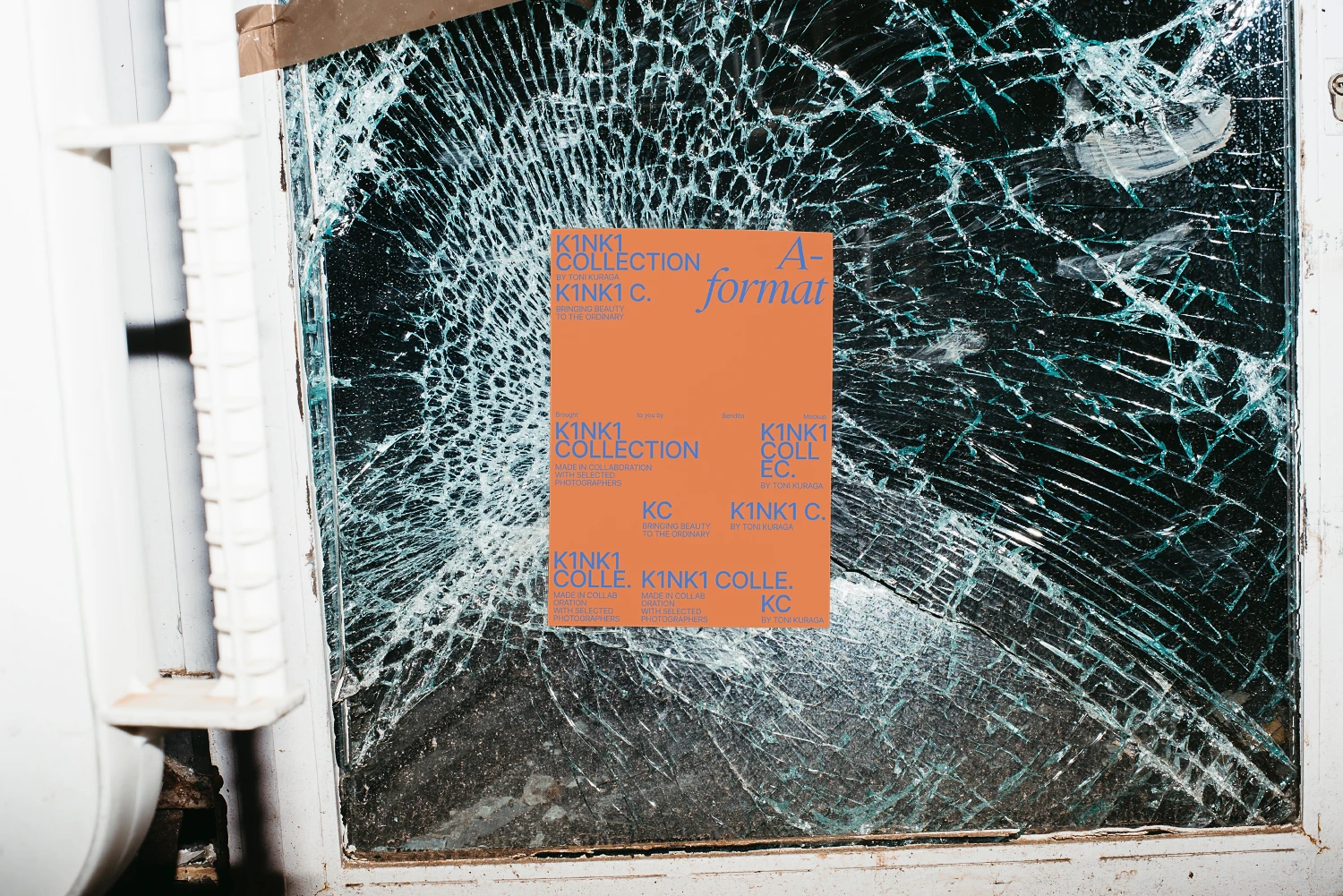 Poster mockup placed on a shattered glass.