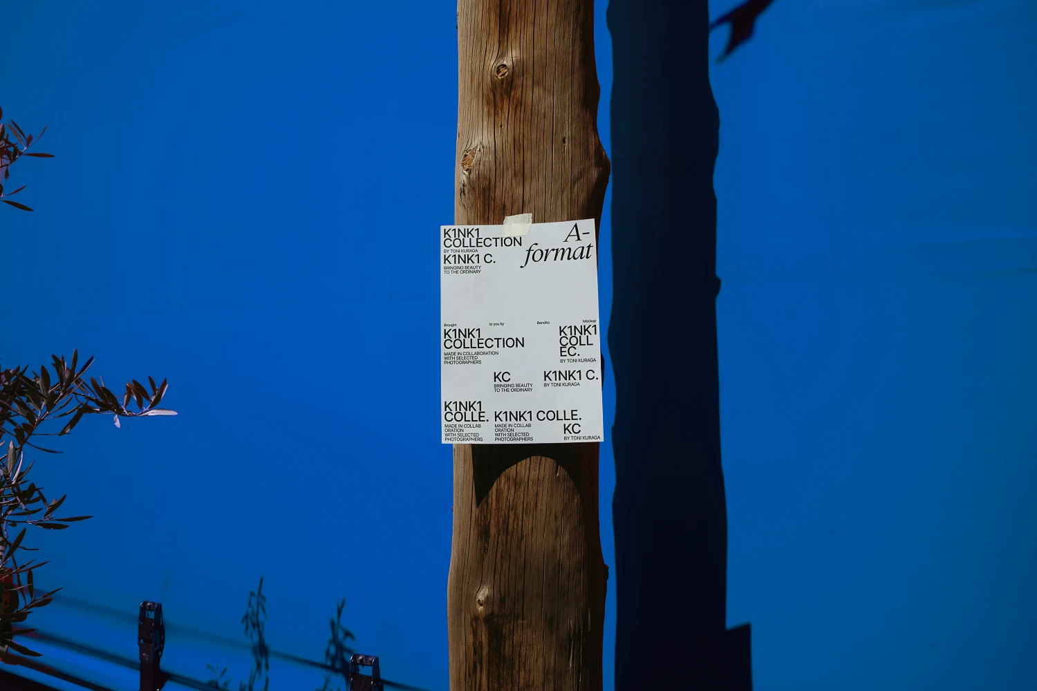 Urban poster mockup hanging by a tree.