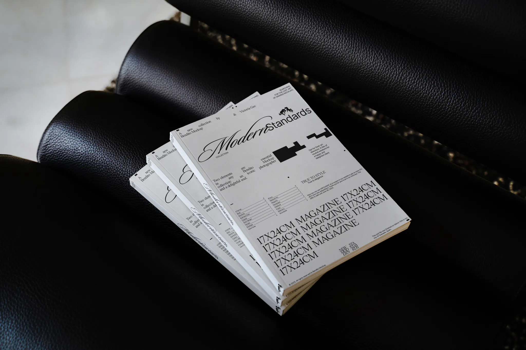 Magazines mockup on top a black and fancy leather seat