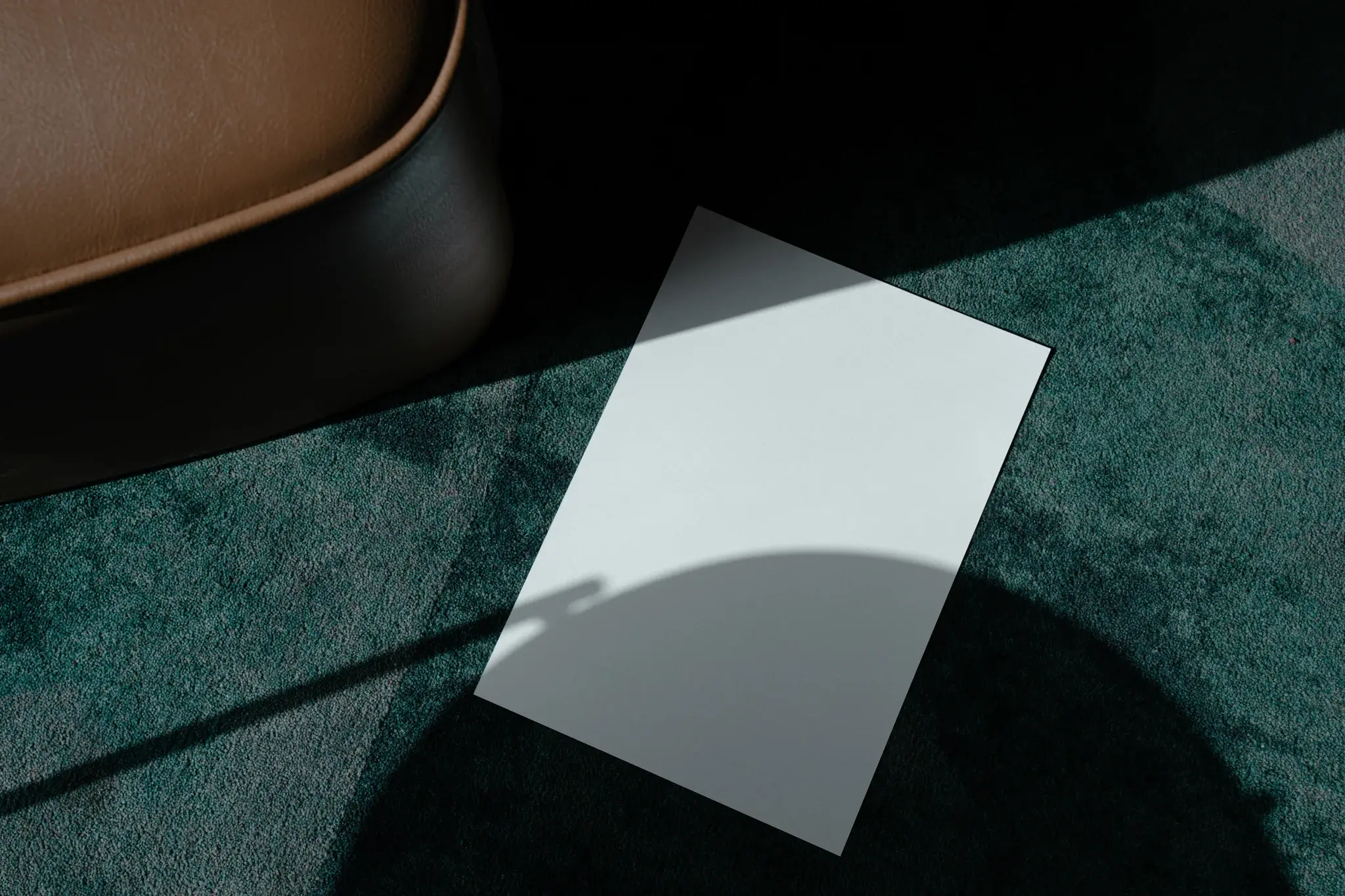 A Format mockup on top a fancy rug with angle shadows