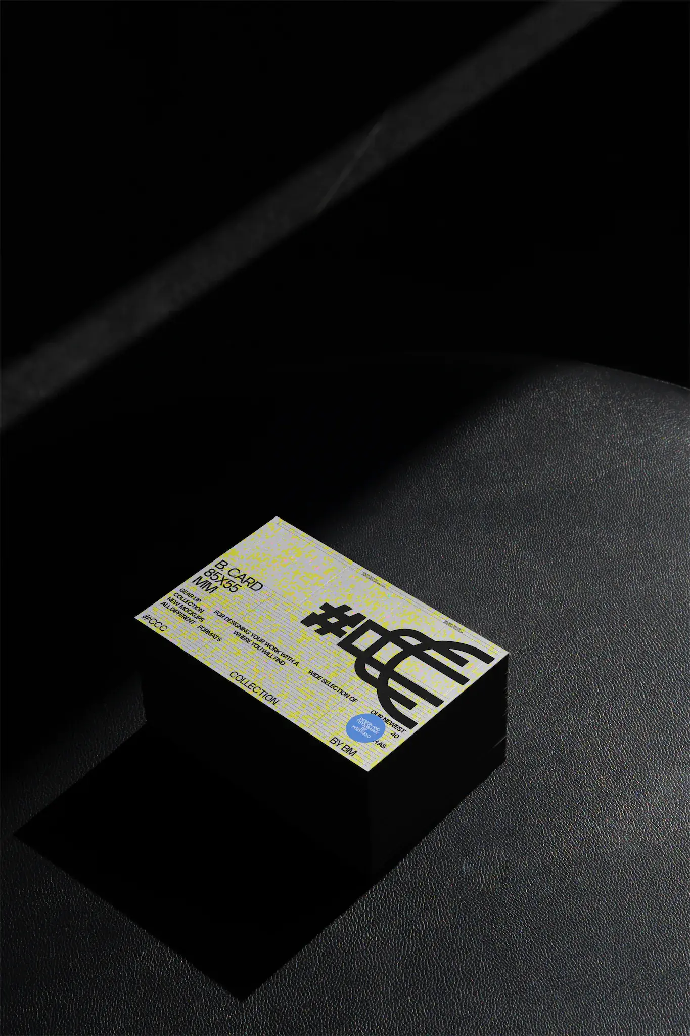 Block of business cards mockup on top of a black leather surface. Branding mockup.