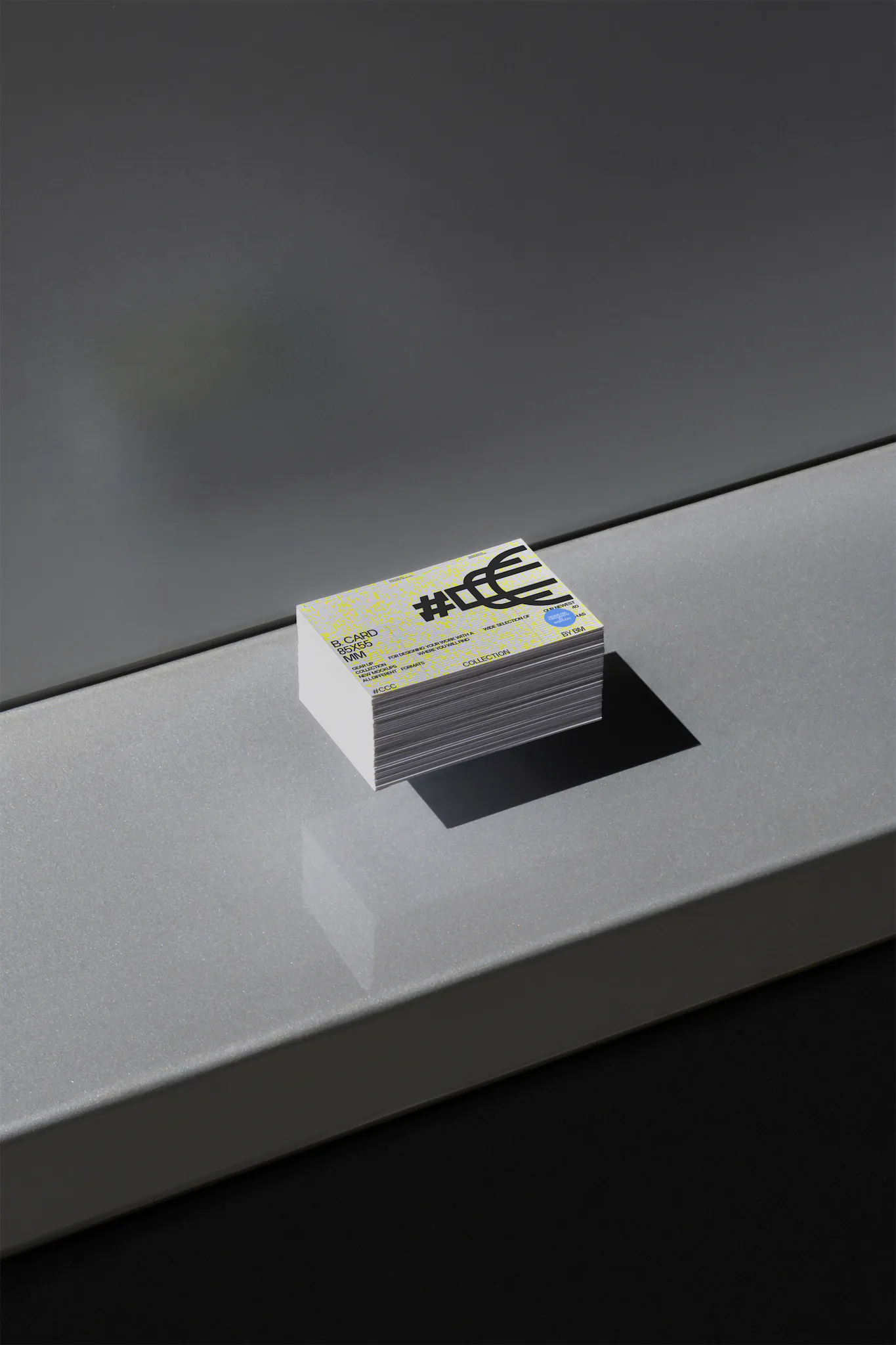 PSD mockup of a block of business cards over a metal surface. Branding mockup.