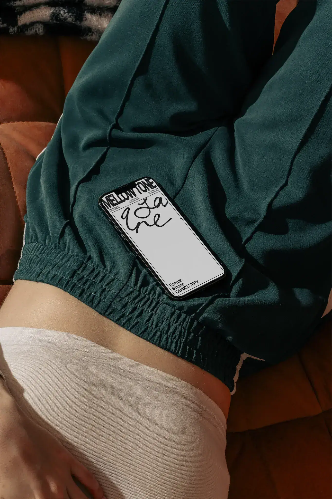 Female body sustaining a premium iPhone mockup. High-quality iPhone mockup being held by human body