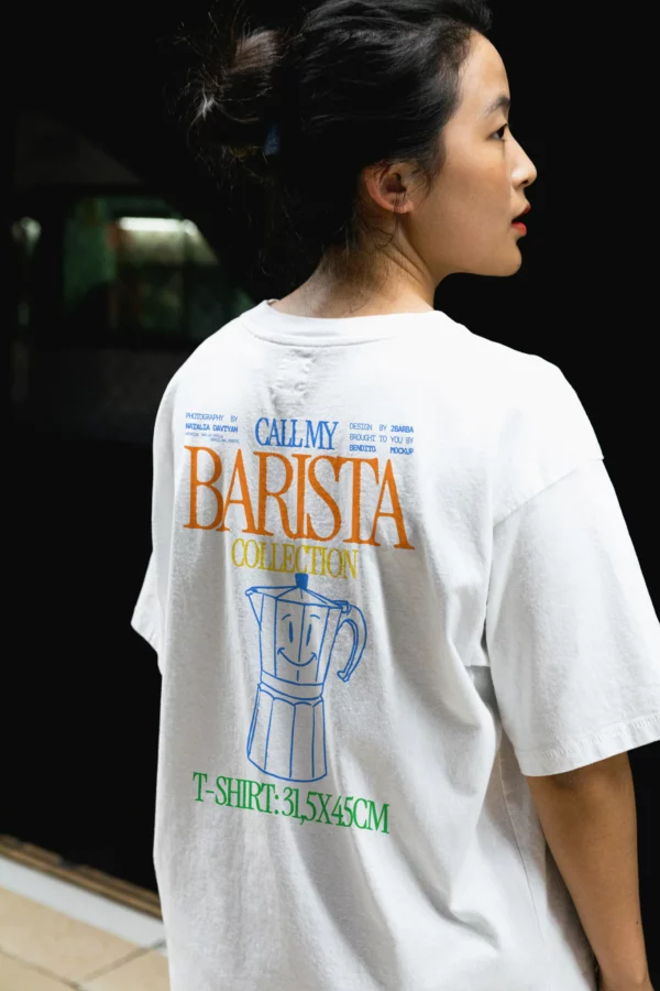 T-shirt mockup, back t-shirt mockup, girl wearing a t-shirt mockup, aesthetic background, back view t-shirt mockup, woman wearing a t-shirt mockup waiting for the subway, urban aesthetic mockup, clothing mockup, fashion mockup, high quality mockup, PSD file.