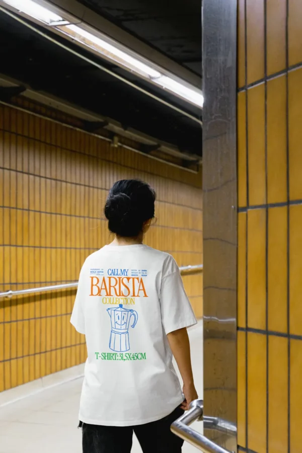White t-shirt mockup, back t-shirt mockup, girl wearing a t-shirt mockup, aesthetic background, back view t-shirt mockup, woman wearing a t-shirt mockup and walking through the subway, urban aesthetic mockup, clothing mockup, fashion mockup, high quality mockup, PSD file.