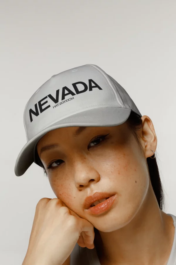 Woman with hat mockup, white hat mockup, clothing mockup, apparel mockup, PSD file of a woman wearing a hat mockup, fashion mockup.