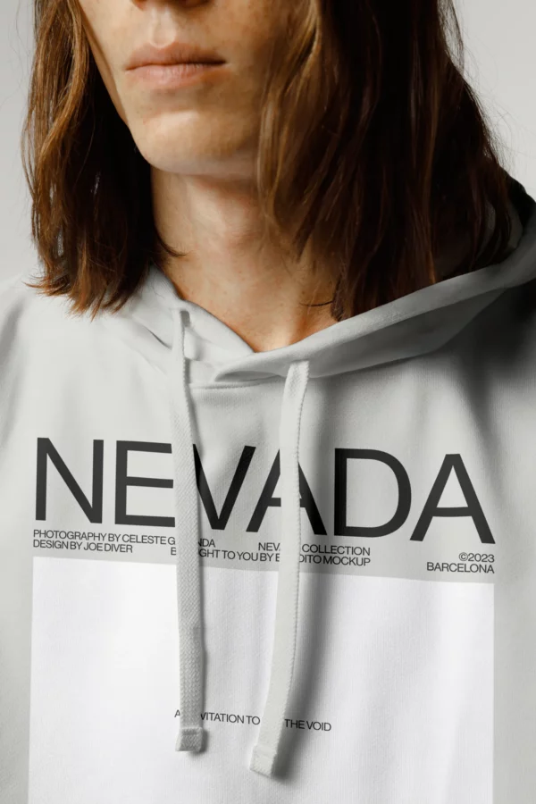 Close-up of a guy with long hair wearing a hoodie mockup, clothing mockup, apparel mockup, PSD file of a man with a hoodie, premium quality clothing mockup, high quality mockup.