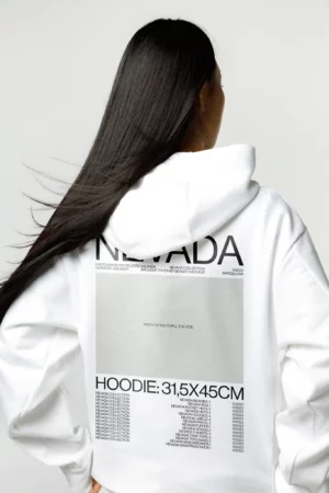 Woman with a hoodie mockup, fashion mockup, white hoodie mockup, apparel mockup, clothing mockup, premium quality fashion mockup.