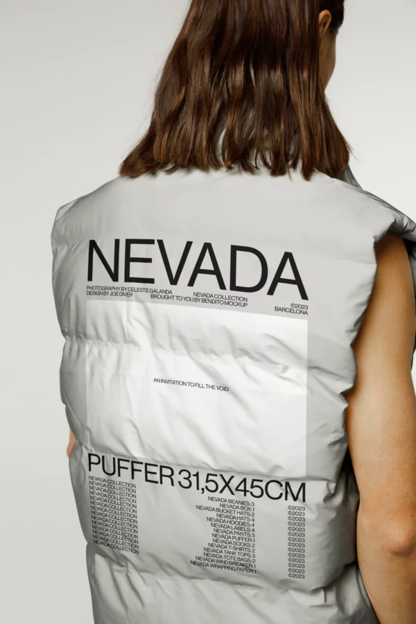 Male on his back with a white puffer mockup, PSD file of a puffer mockup, clothing mockup, puffer mockup, clothing mockup, high quality puffer mockup.