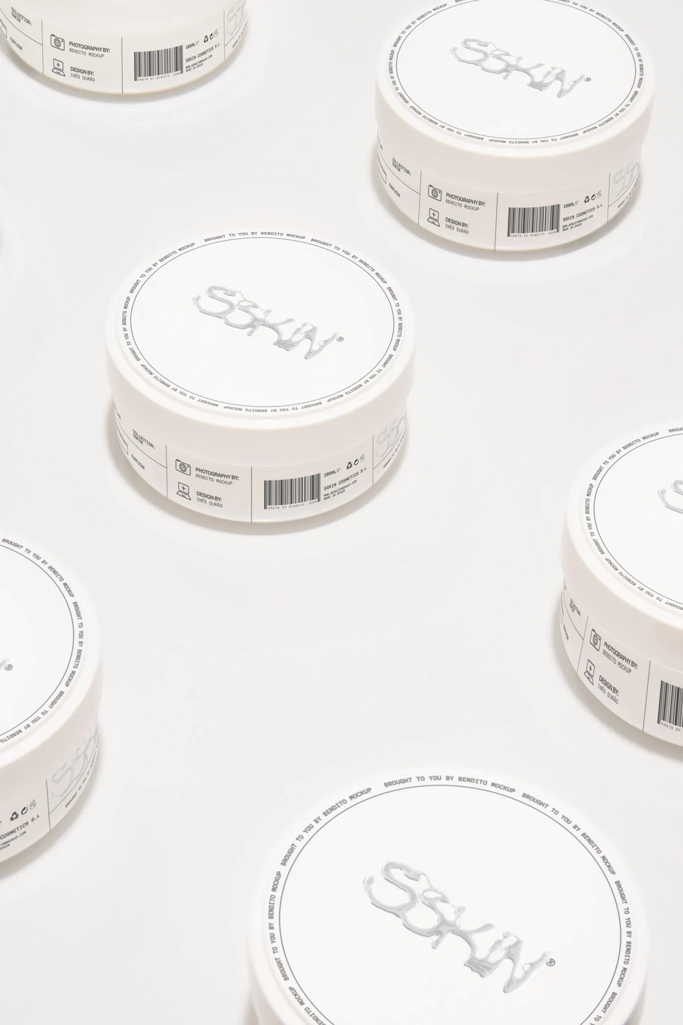Cosmetic jars mockup on a white surface. Cream Jar mockup. Packaging PSD file. Skin care PSD file. Skin care mockup. High-quality packaging mockup.