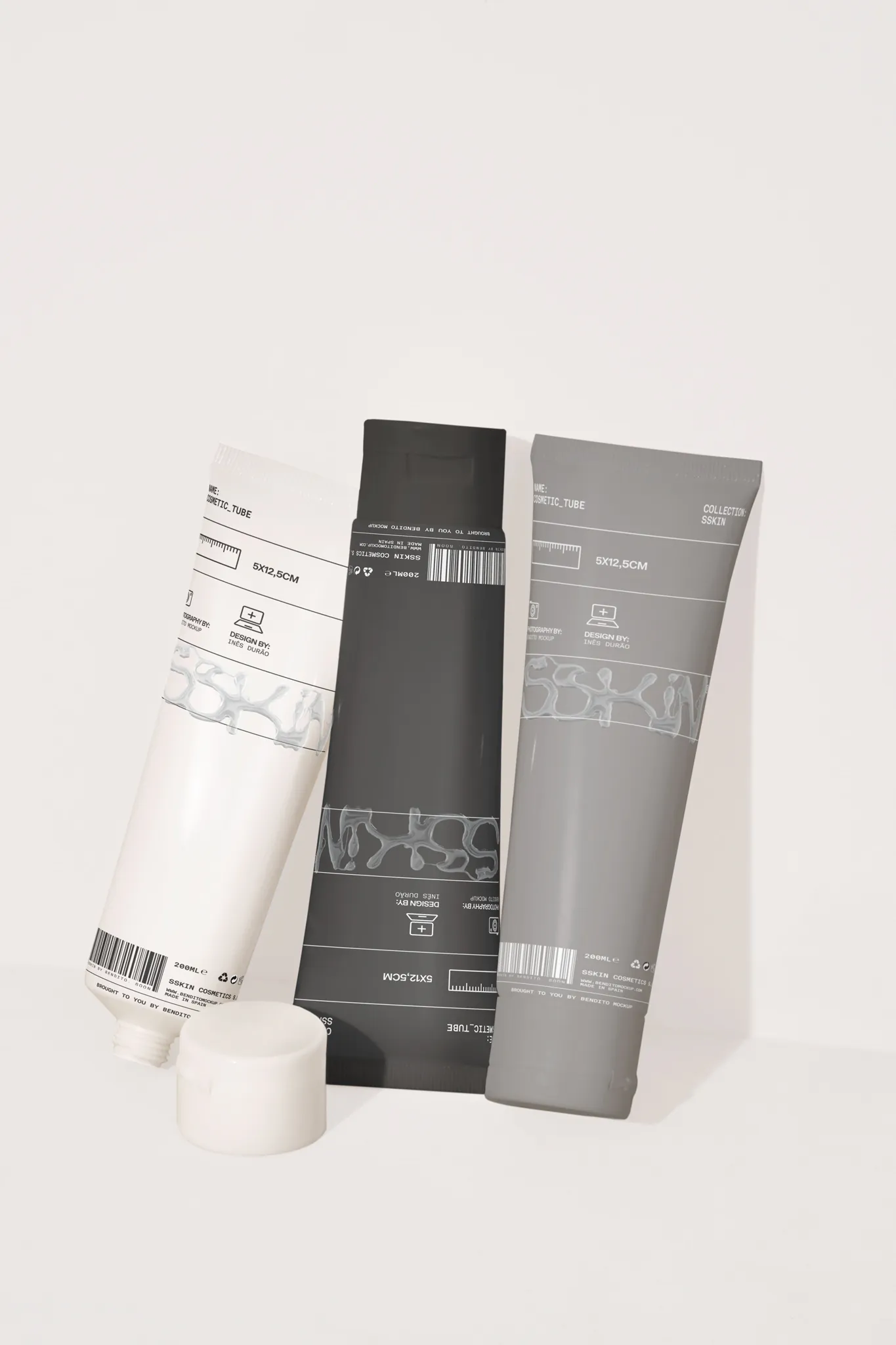 Set of cosmetic tubes mockup standing on a white scene. Cosmetic tube mockup. Tube PSD file. High-quality skin care mockup.
