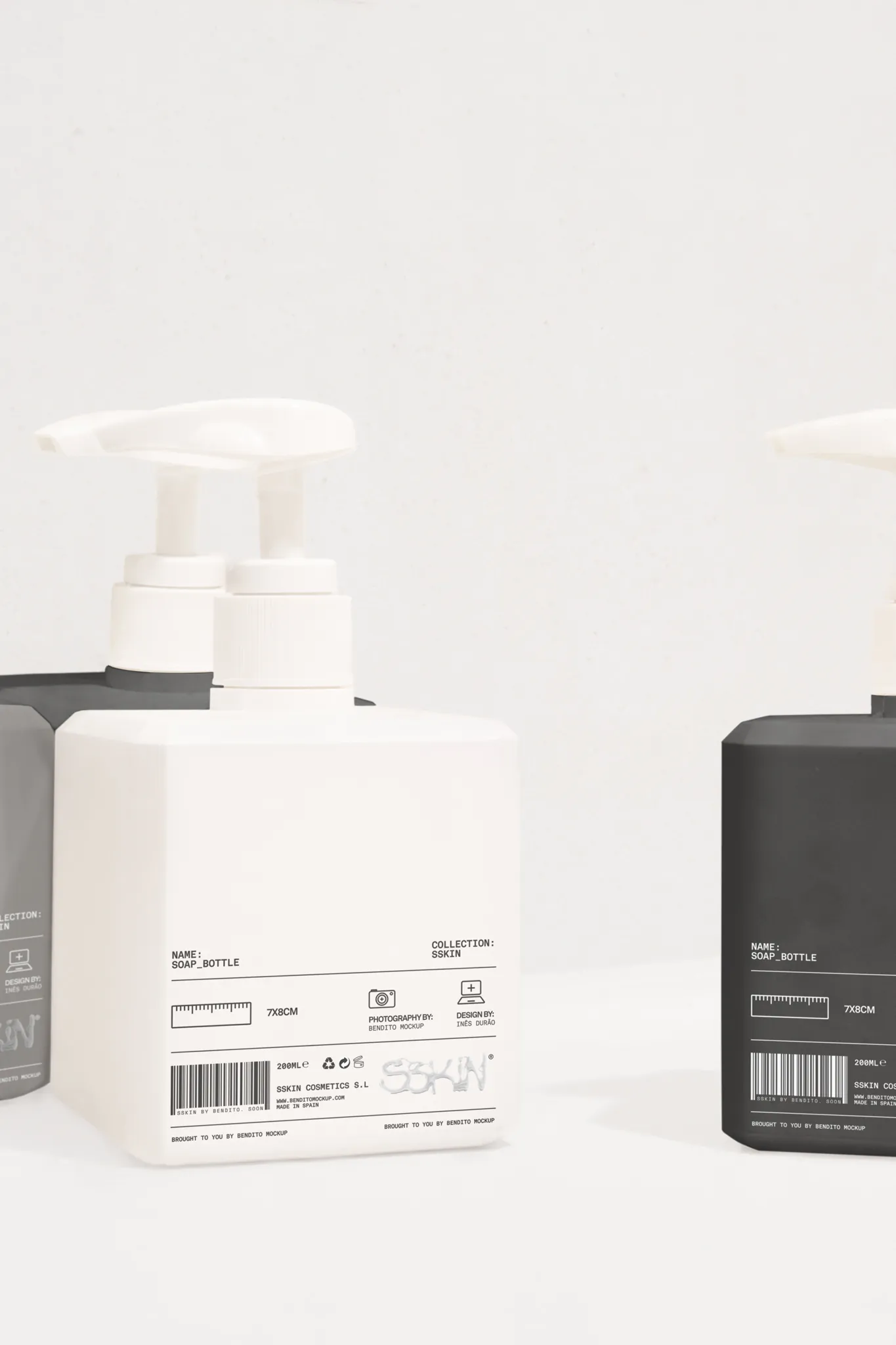 Set of soap bottles mockup on a white scene. Soap bottle PSD file. Packaging mockup. Premium quality skin care mockup.