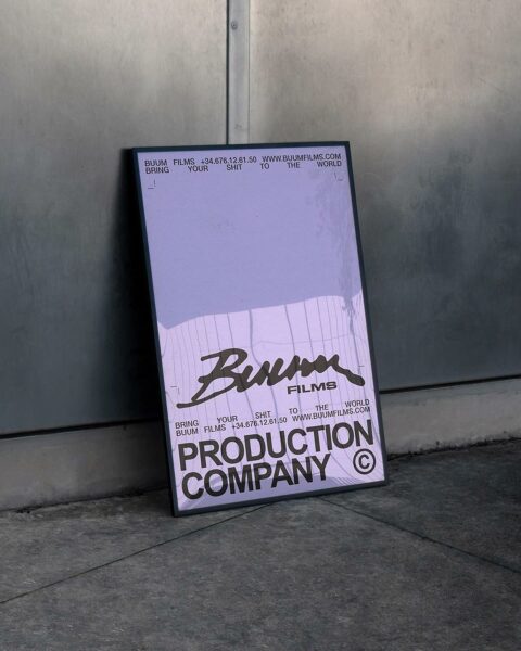 Poster showing Max Gener Studio's rebranding of Buum Film. The poster is inserted in one of our free mockups.