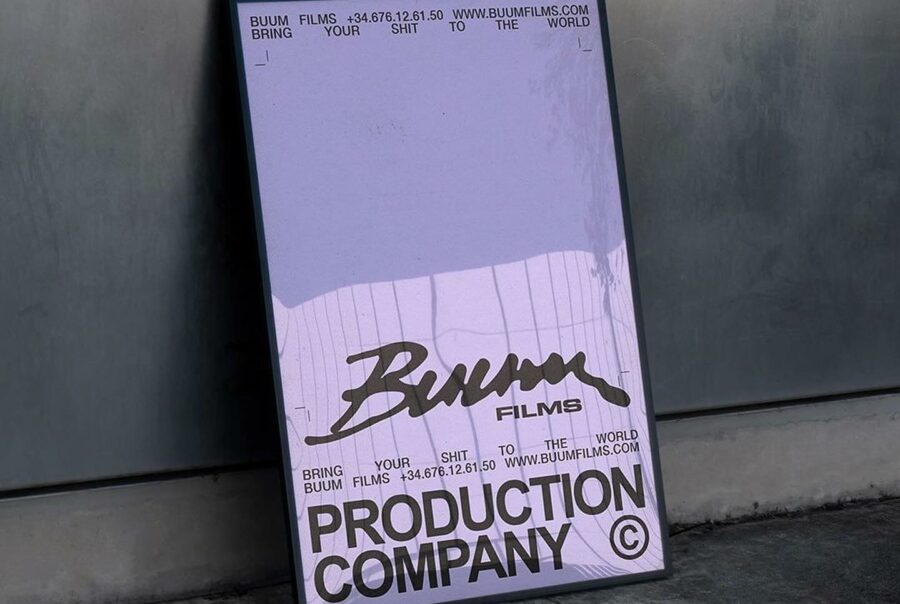 Poster showing Max Gener Studio's rebranding of Buum Film. The poster is inserted in one of our free mockups.