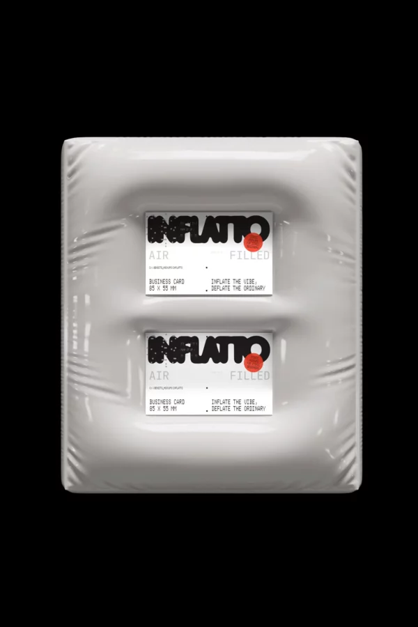 Business card mockup in an off-white rotating inflatable blister pack with a black bakcground. Business card mockup. Business card mockup video. Business card AE file. Animated business card mockup. Print mockup. High-quality business card mockup.