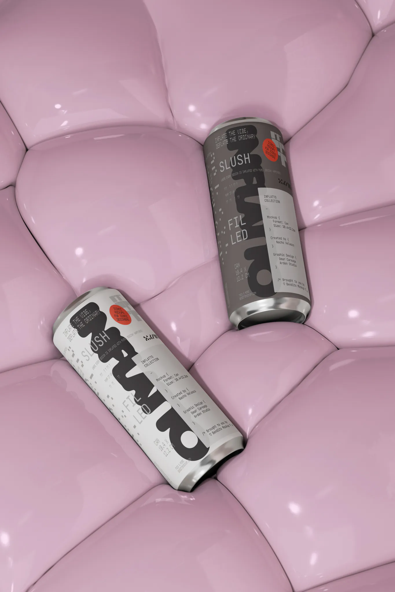 2 cans mockup that are rotating on an off-white puffy surface that is moving. Can mockup. Can mockup video. Can AE file. Packaging mockup. Animated can mockup. Premium quality packaging mockup.