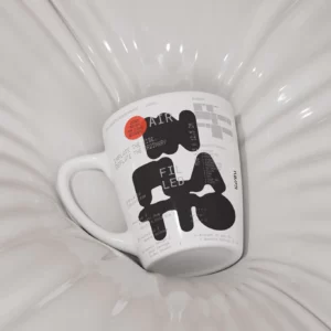Mug mockup pressing an off-white neumatic surface. Mug mockup. Mug PSD file. 3d mockup. High-quality mug mockup.
