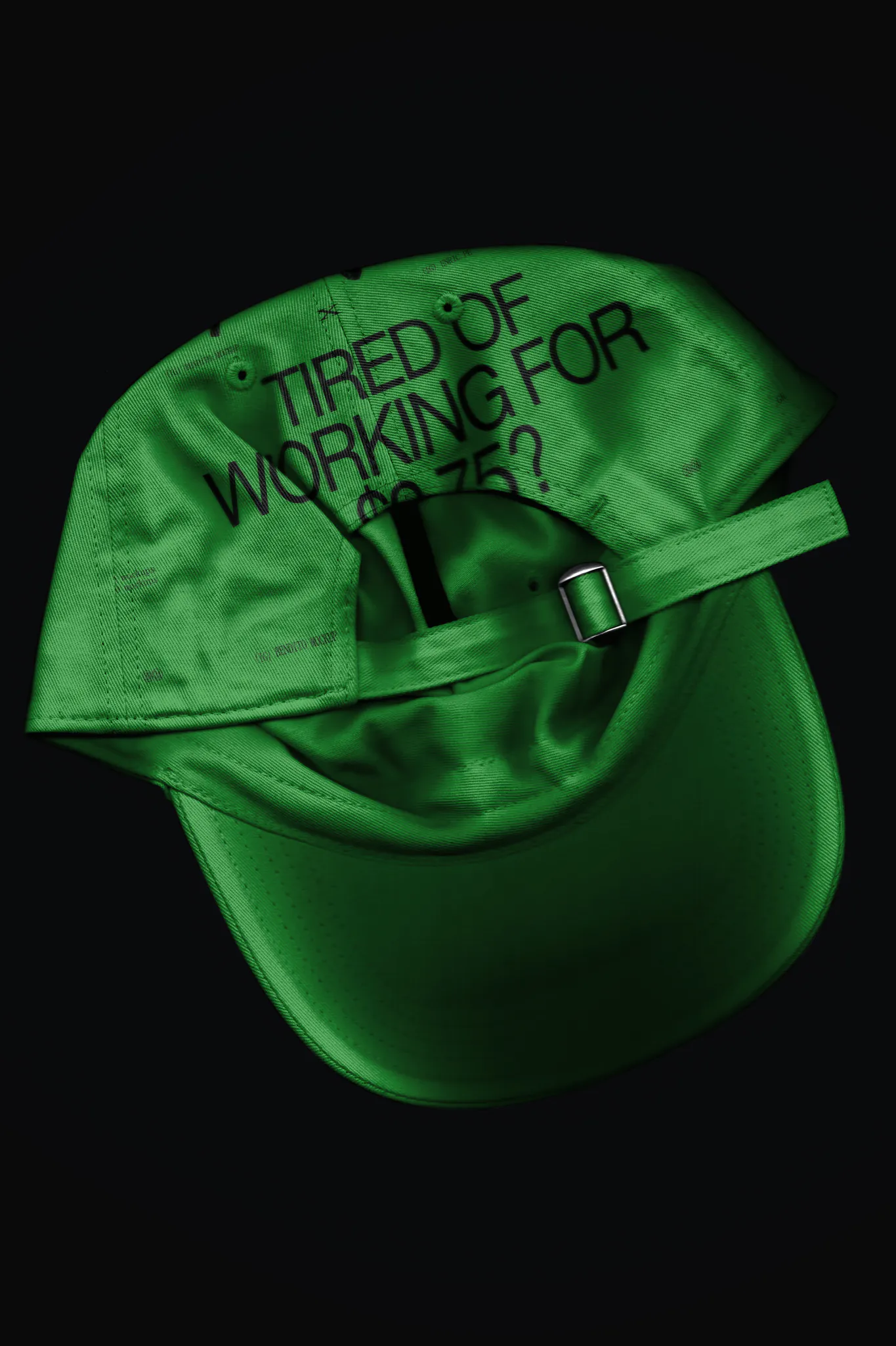 Scanned effect hat mockup. Frontal view of the back of a cap mockup. Realistic hat mockup flattened against a black background. Minimalistic cap mockup for Adobe Photoshop. Premium quality mockup.