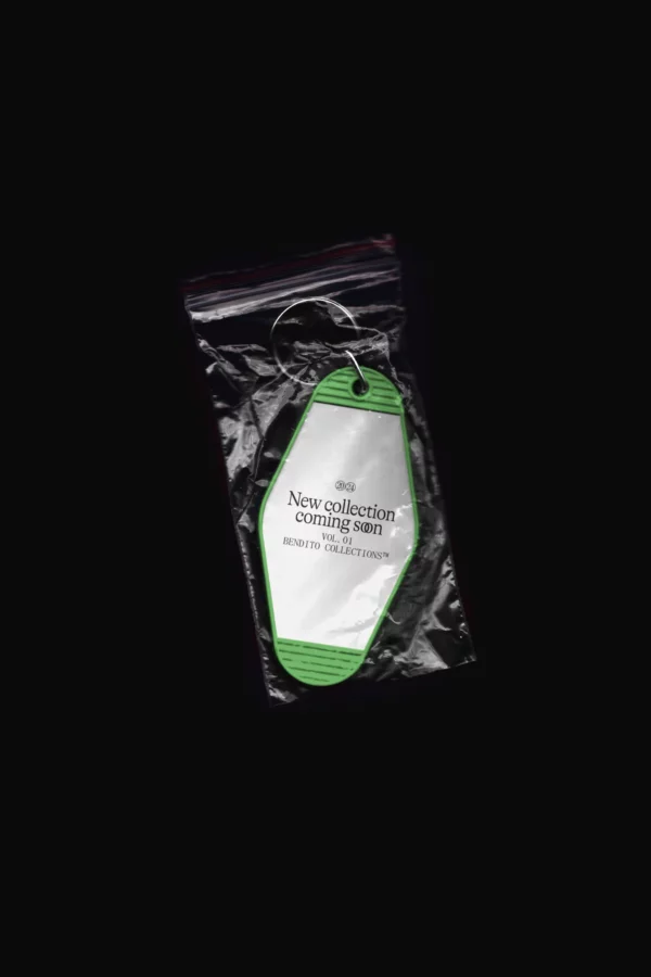Premium quality keychain mockup enclosed in plastic bag –showcase your brand's logo and style for effective marketing and branding strategies. PSD editable file.