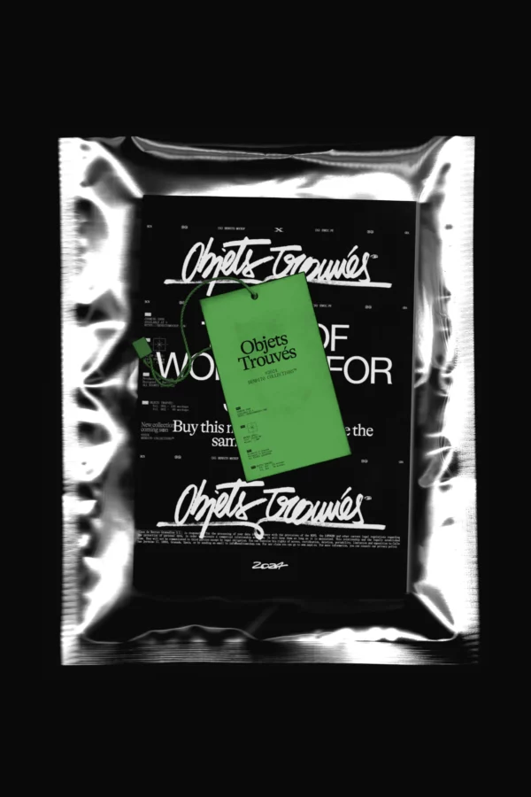 Mock-up of cardboard label scanned under a notebook and plastic bag. Very aesthetic scanned label effect. Mockup of scanned stationery, scan texture mockup. PSD editable file.