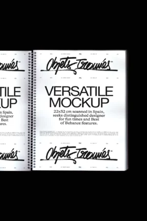 Mockup of spiral notebook with scanned effect, different view of scanned notebook mockup, top-down view of notebook mockup, hardcover mockup on black background, minimalist and aesthetic mockup, high quality PSD file.
