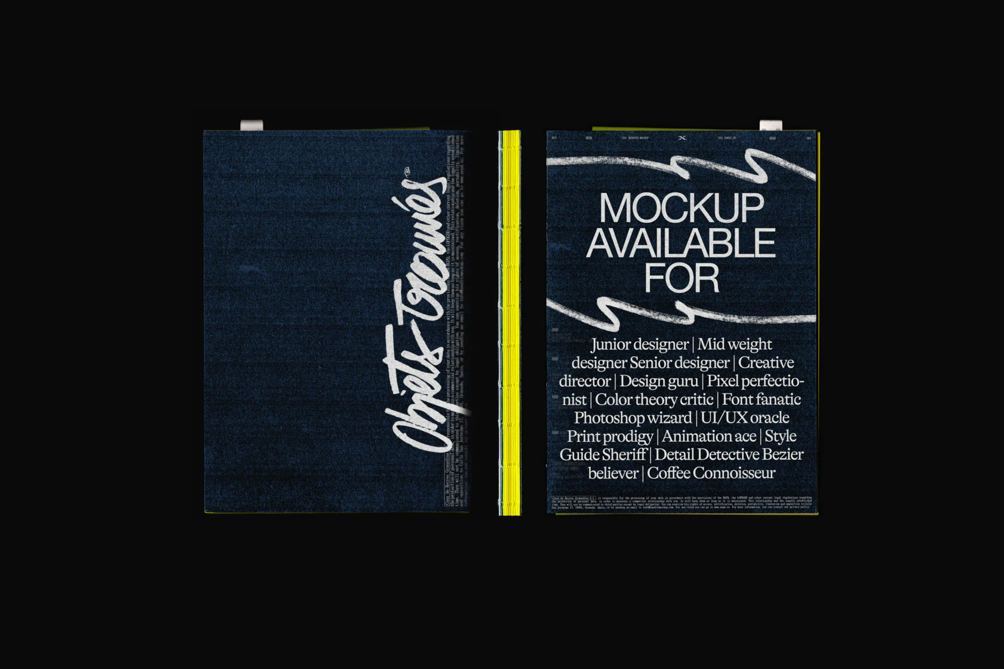 Mockup of notebook with different views, mockup of front, back and spine of magazine, scanned notebook with real texture, scanned magazine mockup, front and back notebook mockup, stationery minimalist mockup, high quality mockup for Adobe Photoshop.