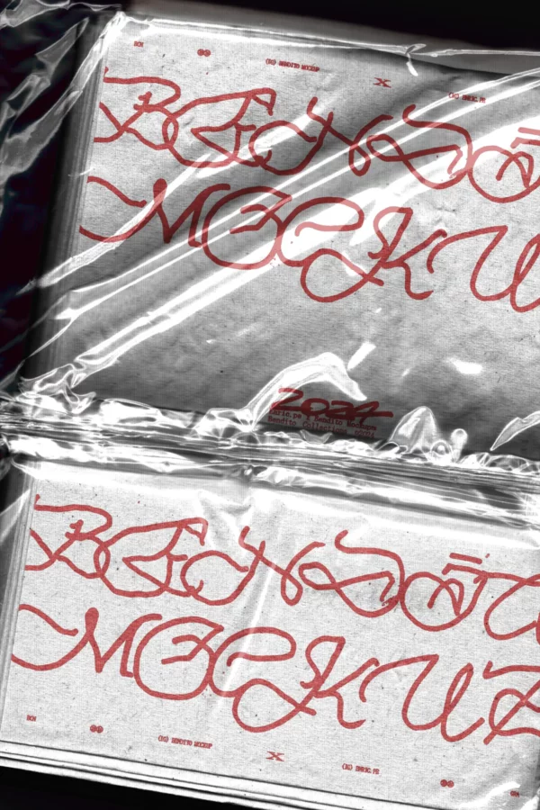 Close up of plastic bag of napkins mockup on a black background. Restaurant mockups. Paper napkins in plastic pakaging editable mockups for your brand. Scanned effect mockup in PSD format.