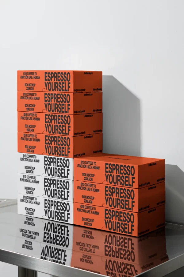 Color Version: Stack of Espresso Yourself coffee boxes mockup