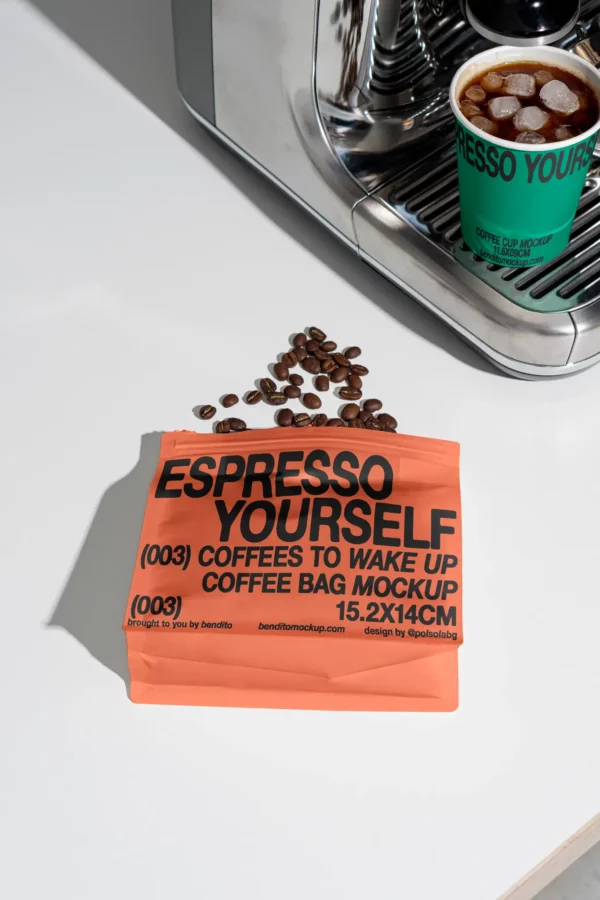Color Version: Espresso Yourself coffee bag with coffee beans scattered