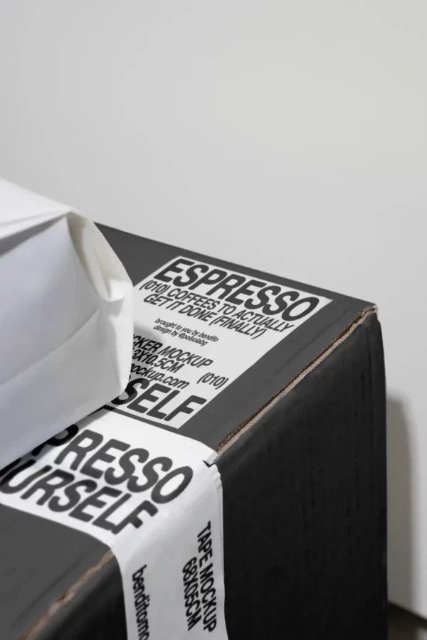 Color Version: Espresso Yourself sticker mockup on a product packaging