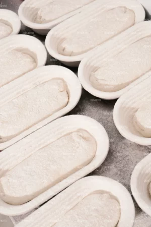 Multiple proofing bread loaves in oval baskets