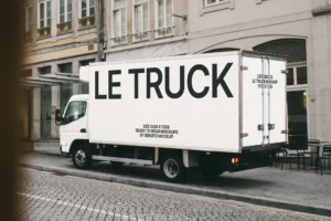 A delivery truck with a blank side view on a white background