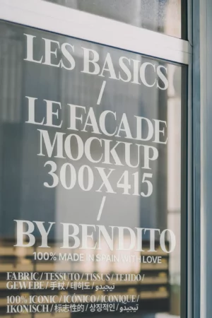 Facade mockup on shop window with clean typography and global design.