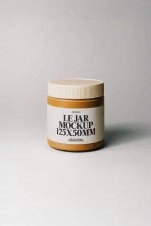 Minimal jar mockup with cream-colored lid and blank label, ideal for presenting branding on food products like spreads, sauces, or supplements.