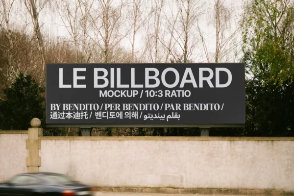 Vertical urban billboard mockup displayed on a sculptural white building. Ideal for showcasing 2:3 ratio poster designs with bold, modern typography.