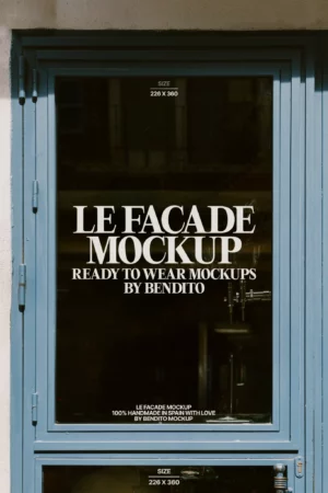 Mockup of a facade design displayed on a vertical rectangular panel standing on a flat surface.